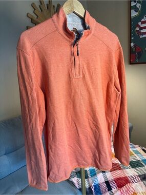 Tommy Bahama Reversible Coral Grey Halftime Quarter-Zip Pullover Sweatshirt